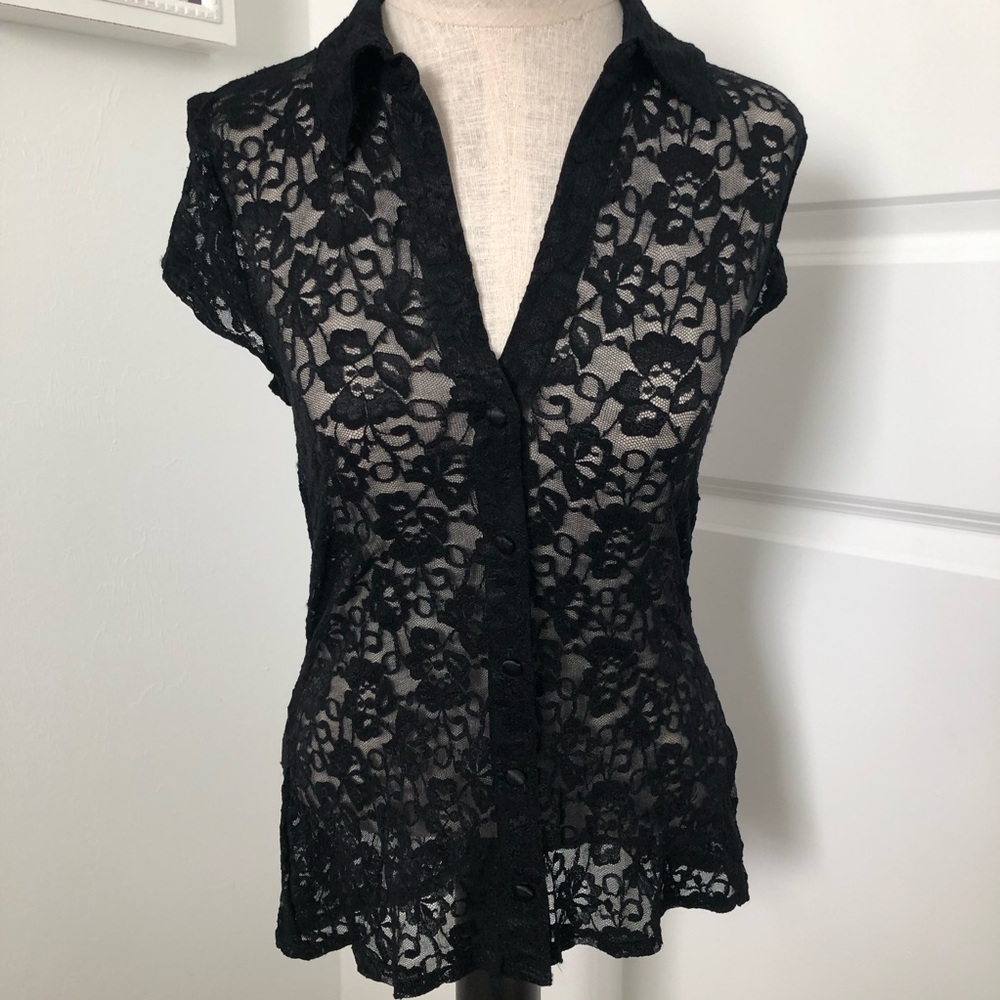 White House Black Market Black Lace Top